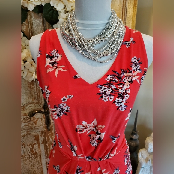 Nicole Miller Coral Red Floral Maxi. XL - Picture 3 of 9